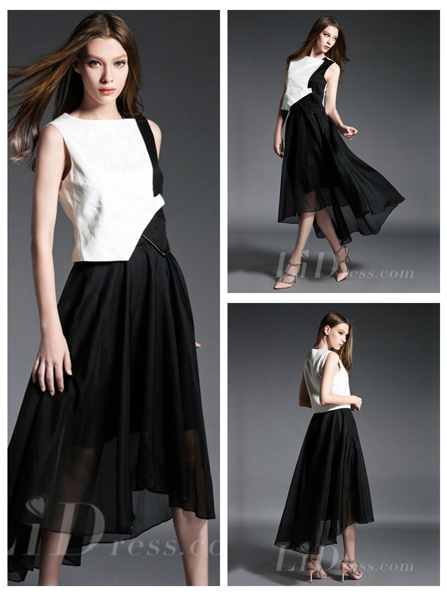 زفاف - Black White High Low Dress