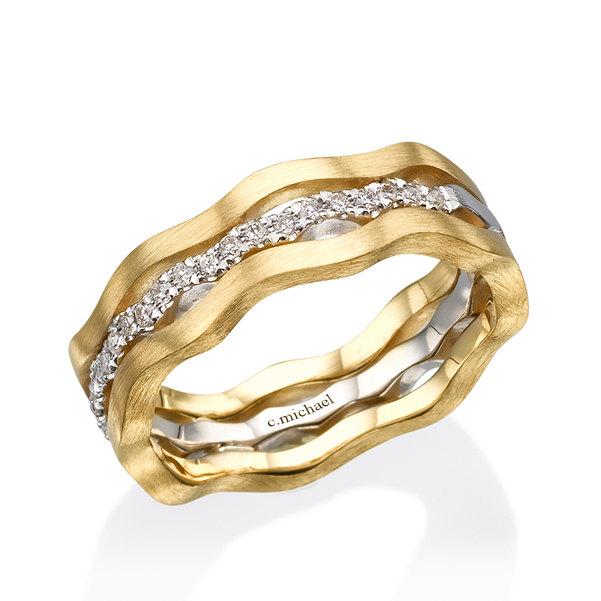 زفاف - Diamonds rings, 14k Gold Ring, 14k White and Yellow Gold Ring , Designed gold Ring, Diamonds wedding band,  Multicolor Ring, two tone ring