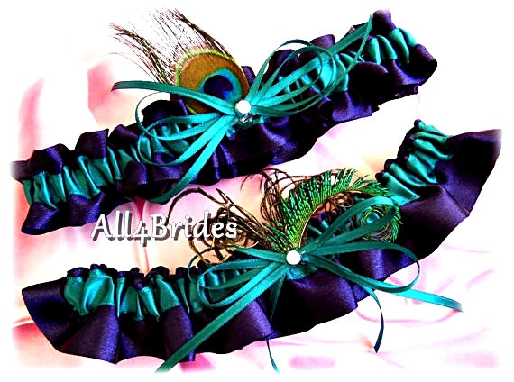 Mariage - Peacock weddings bridal garters lapis and teal, peacock feathers bridal accessories or prom garters