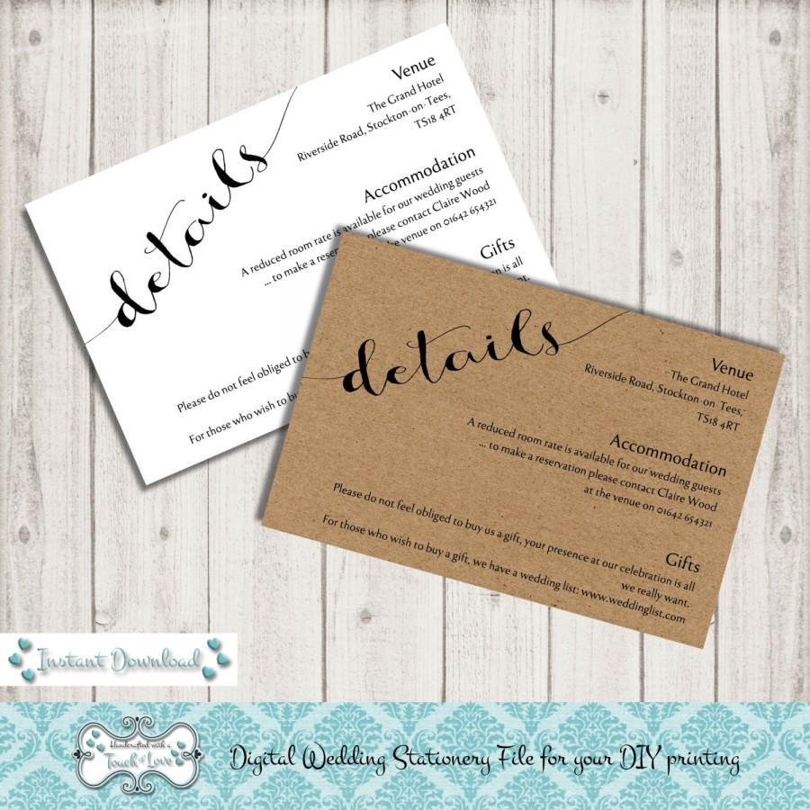 Mariage - Digital DIY Editable Wedding Information Cards, Printable, Template, Microsoft Word File, JPEG file, Rustic Charm Instant Download
