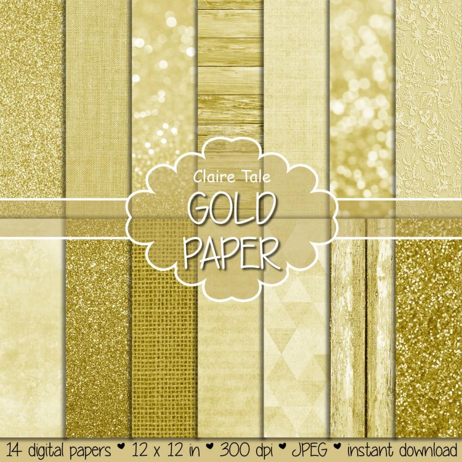 Wedding - Gold paper: "GOLD DIGITAL PAPER" with gold textures, gold glitter, linen, burlap, gold lace, watercolor, gold wood photo backdrop