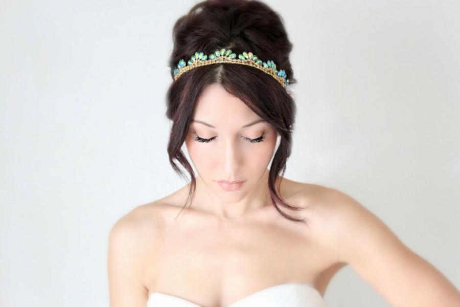 زفاف - Bridal Headband, Art Deco style, Blue Peacock Rhinestone, Bridal Hair,Tiara, wedding accessory, bridal headpiece, Flapper - La Croitre - -