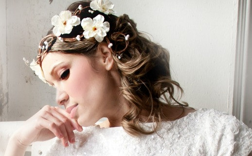 Wedding - Side Cascade Flower Crown, Vintage Weddig, bridal accessory, wedding tiara, fairy wedding - ALANA  -
