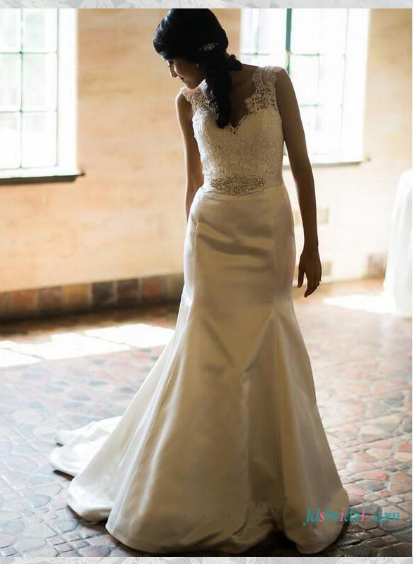 Wedding - Elegant satin trumpet wedding dress with open back