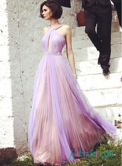 زفاف - PD16062 lanvender blush mixed color long halter prom dress