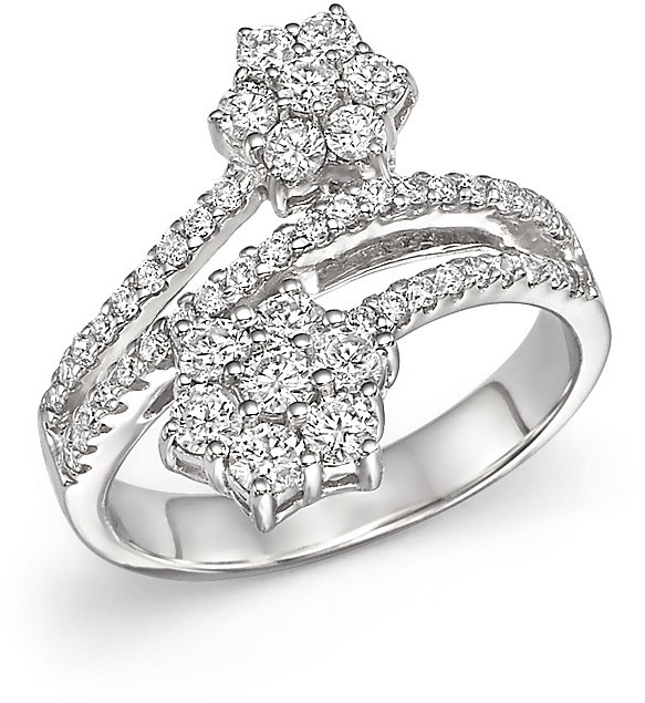 Wedding - Diamond Flower Bypass Ring in 14K White Gold, 1.10 ct. t.w.
