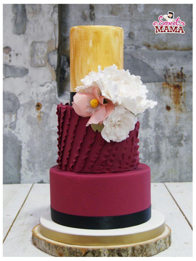 Wedding - Bordeaux And Peony Wedding Cake