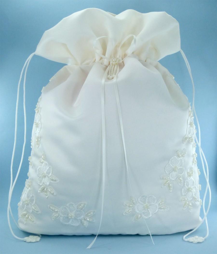 Mariage - Satin Bridal Wedding Money Bag (#E1D4MB) with Pearl-Embellished Floral Lace for Envelopes, Bridal Purse, and Other Special Occasions
