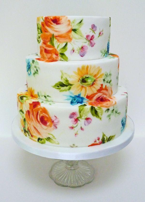 Hochzeit - Bright sunny Painted Wedding Cakes