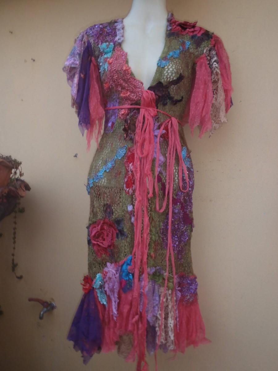 Hochzeit - 20%OFF bohemian gypsy hippy extra shabby crochet jacket in garden pixie hues ... small to 36" bust