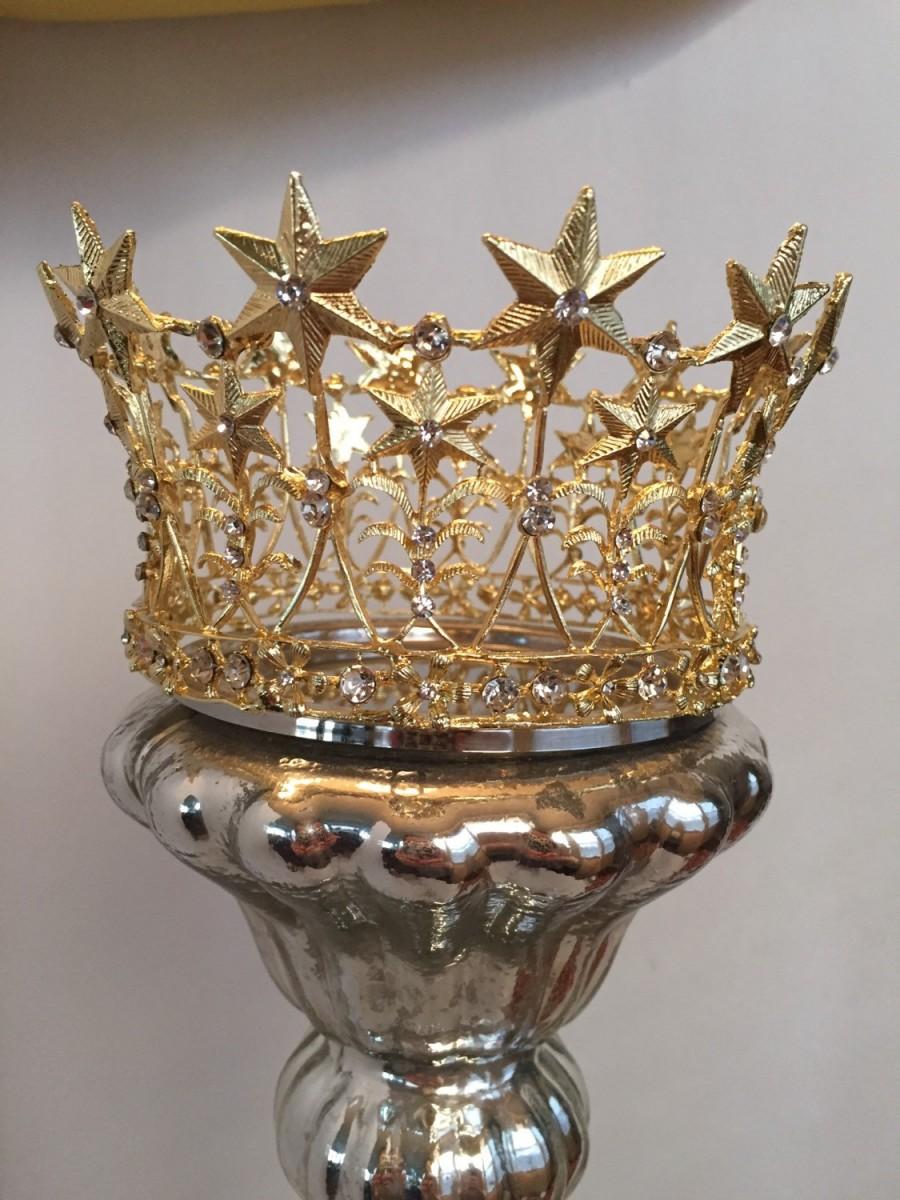 Wedding - Gold Crown, Cake Topper, Wedding Cake Topper, Rhinestone Crown, Princess Crown, Photo Prop, Bridal Crown, Wedding Crown, Star Crown