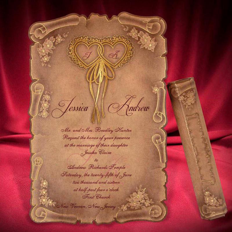 Wedding - Scroll Wedding Invitation Card Creative Personalized Beautiful Invitations Unique Wedding Invitation Brown Medieval Style Invitations RSVP