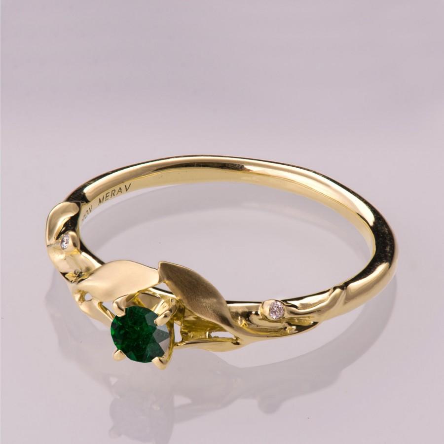 Wedding - Leaves Emerald Ring - 14K Gold and Emerald ring, May Birthstone, Three stone ring,Unique engagement ring,leaf ,Unique Emerald Ring, 13