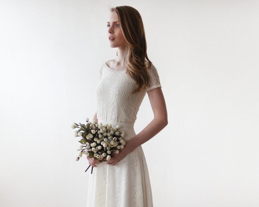 Hochzeit - Off-shoulder Ivory lace bridal top , Lace ivory blouse, 2 piece lace wedding dress