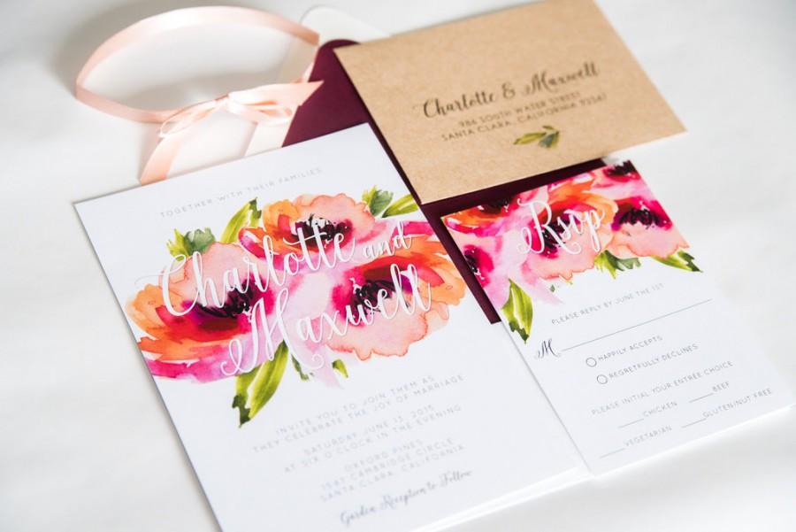 Mariage - Watercolor Floral Wedding Invitation, Peony:  CHARLOTTE