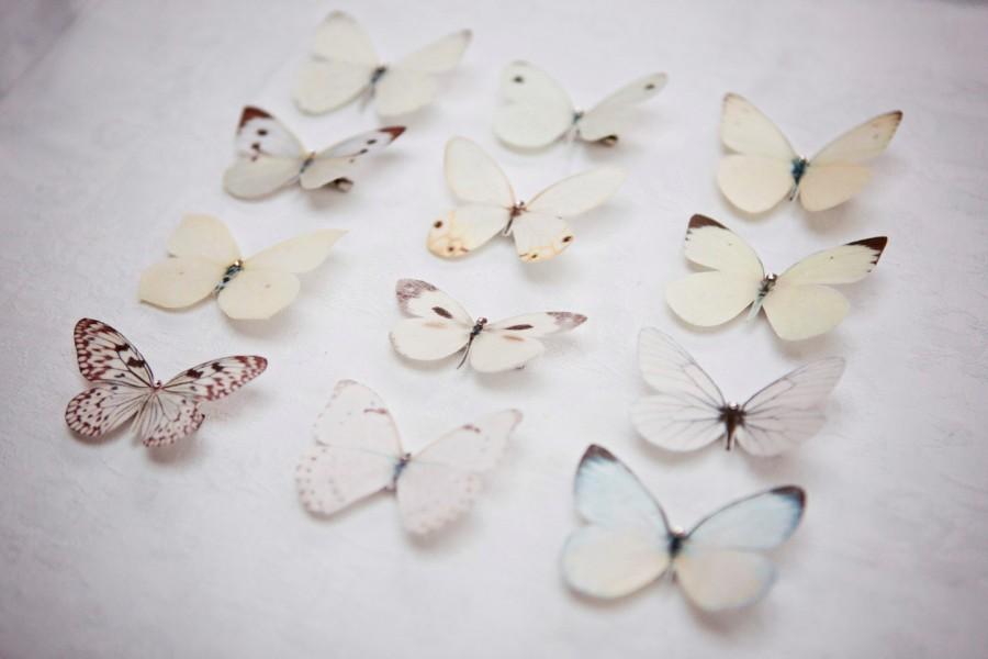 زفاف - Hand cut silk butterfly hair clips with Swarovski Crystal Wedding Prom Bridesmaid Ethereal Garden Party - Pales  Pick and mix selection of 3