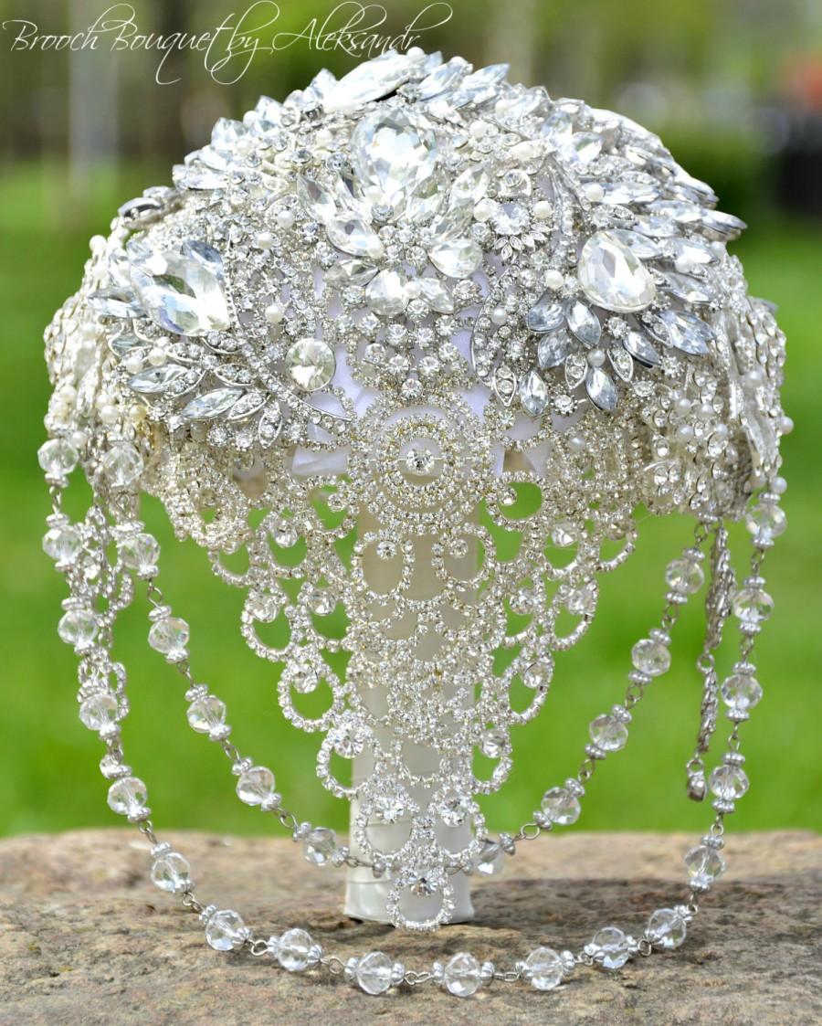 زفاف - Luxury Wedding Brooch Bouquet, Crystal Bridal Bouquet, Jewelry Rhinestone Bouquet, Geatsby Brooch Bouquet, Silver Jeweled Brooch Bouquet