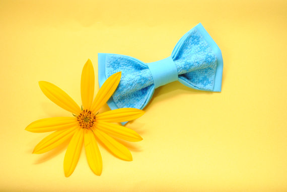 Wedding - EMBROIDERED bright blue bow tie