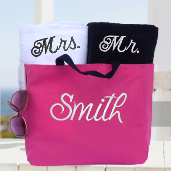 Mariage - Couples Towel and Tote Gift Set!  Wedding Gift, Bridal Shower, His and Hers Towel and Tote Set!