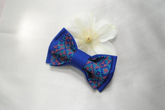 Wedding - EMBROIDERED electric blue bow tie Men's bow ties Gift idea for men Boys bowtie Gift for brother Wedding bow tie Anniversary gifts Bow ties