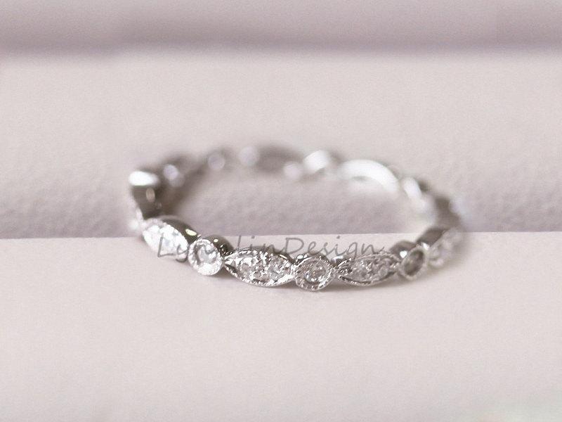 زفاف - 14K White Ring 0.3ct Diamond Ring Diamond Band Wedding Ring Bezel Set Diamond Anniversary Ring  Eternity Diamonds Band Diamond Stack Ring