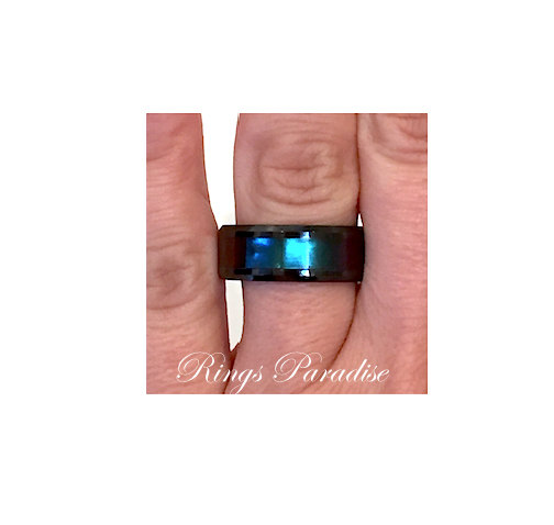 Wedding - Ceramic Rings, Black Ceramic, Ceramic Rings, Blue Purple Color Changing Inlay, Men's Promise Rings, Wedding Ring, Ceramic, His, Hers Bands
