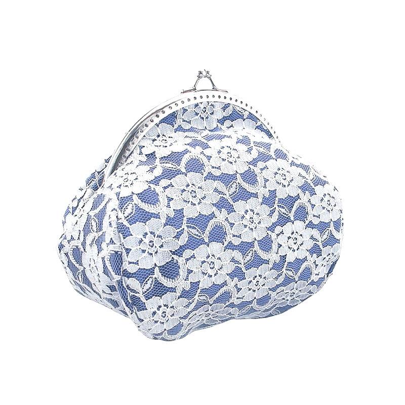 Hochzeit - Blue and white bride handbag, bridal lace clutch bag, womens purse bag in wedding, formal, vintage  style, bridesmaid clutch handbag 0430-03