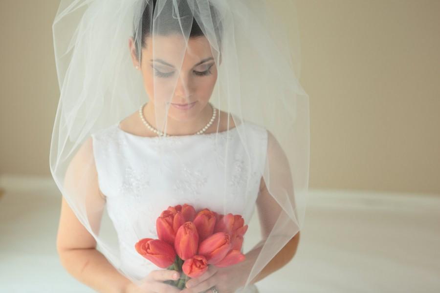 Свадьба - 2-Tier Bubble veil, blusher veil, bridal veil, wedding veil, short veil, waist veil, champagne, ivory, diamond white color, short veil