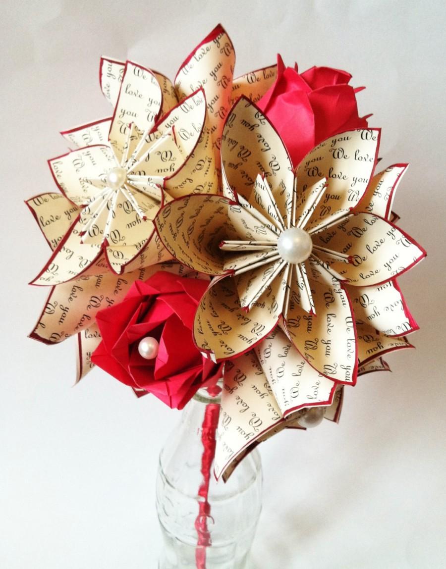 زفاف - Paper Flowers & Roses Love Dozen- First Anniversary gift, wedding bouquet, made to order, one of a kind origami, perfect for her, bouquet