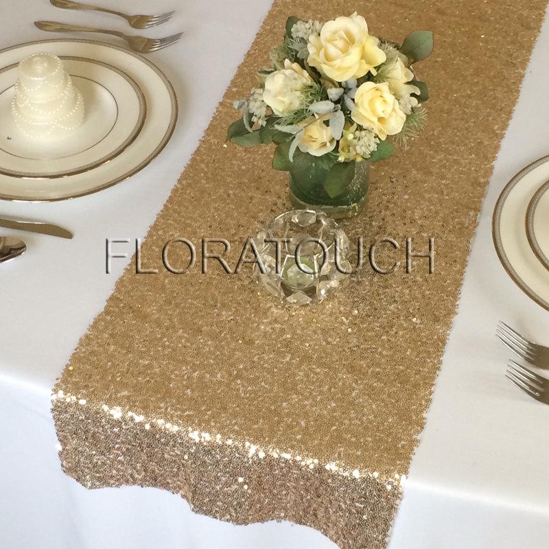 Mariage - Gold Tiny Round Sequin Table Runner Wedding Table Runner