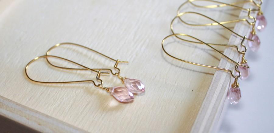 Mariage - EXPRESS SHIPPING Bridesmaid Jewelry set of 3 4 5 6 7 8 9 10 / Pink Rose Crystal Teardrop drop Dangle Earrings / Bronze, Gold, Silver Jewelry