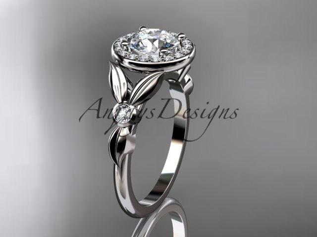Mariage - Platinum diamond floral wedding ring, engagement ring with a "Forever One" Moissanite center stone ADLR129
