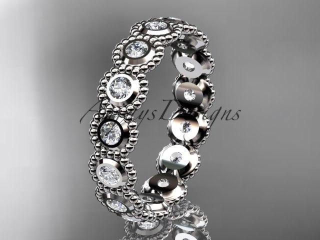 زفاف - 14k white gold white sapphire flower wedding ring, engagement ring, wedding band ADLR345
