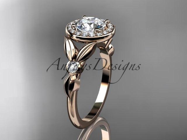 Wedding - 14kt rose gold diamond floral wedding ring, engagement ring ADLR129