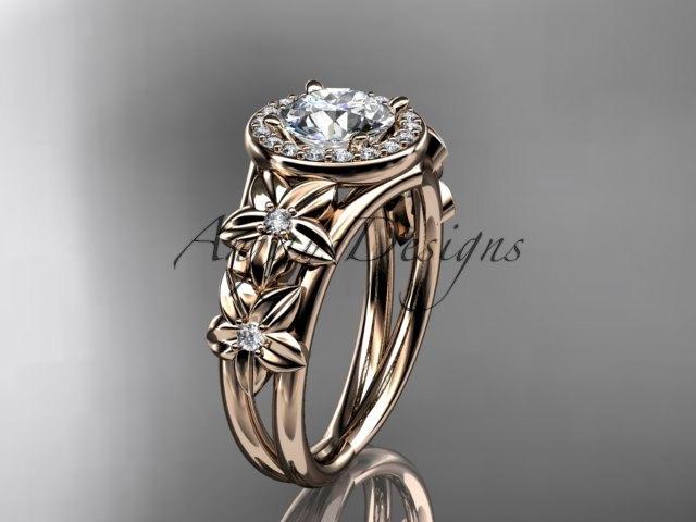 زفاف - 14kt  rose gold diamond floral wedding ring,engagement ring ADLR131