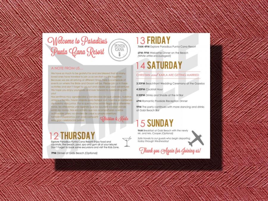 Hochzeit - Wedding Weekend Schedule of Events, Punta Cana Destination Wedding Welcome Bag Weekend Itinerary