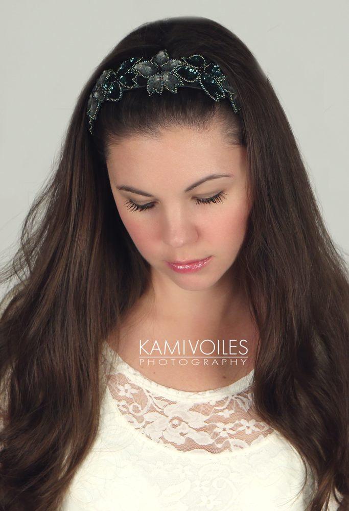 Mariage - Green and Sage Sequins Headband with Iridescent and Black Beading, Adult, Teen, Child, Christmas, Wedding, Bachelorette, READY TO SHIP