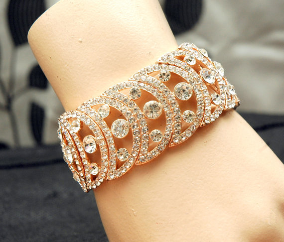 Свадьба - Rose Gold Bracelet, Wedding Bracelet, Bridal Cuff Bracelet, Rhinestone Rose Gold Bracelet, Rose Gold Jewelry, Wedding Accessories