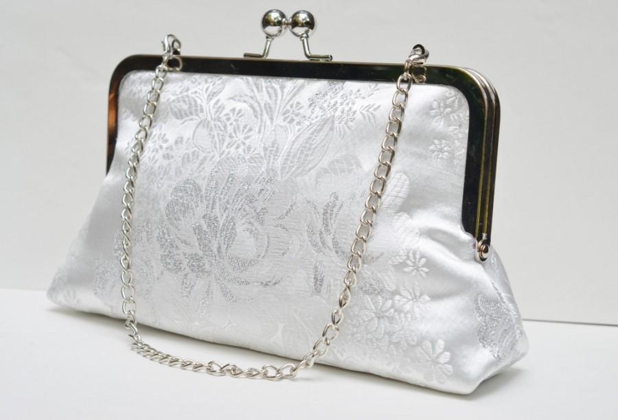 Wedding - White bloom classic clutch bag : silk-lined purse, bridal accessory, wedding day, bridesmaid gift