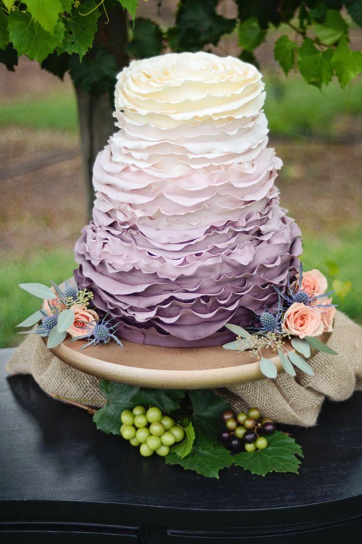 Свадьба - Ruffled Purple Ombre Cake
