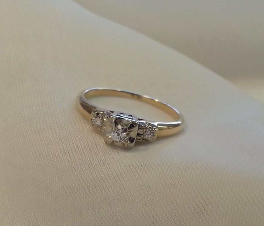 Свадьба - Vintage Diamond Engagement Ring 14K Yellow Gold