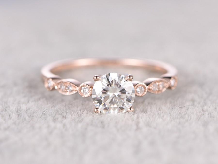 Wedding - brilliant Moissanite Engagement ring Rose gold,Moissanite wedding band,14k,5mm Round Cut,Gemstone Promise Bridal Ring,Anniversary,Art Deco
