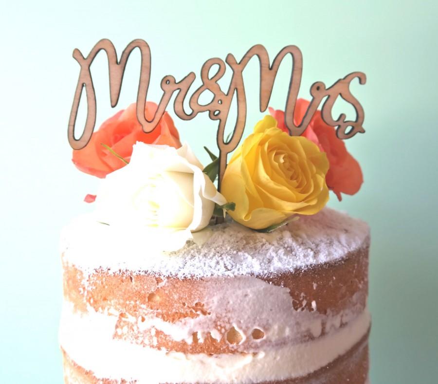 Wedding - Rustic Cake topper -- Mr & Mrs Wedding Cake Topper - Raw Wood