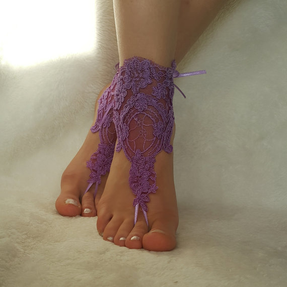 Hochzeit - purple free ship beach wedding barefoot sandals gift bridesmaid anklet sexy feet unique bangle steampunk foot accessory