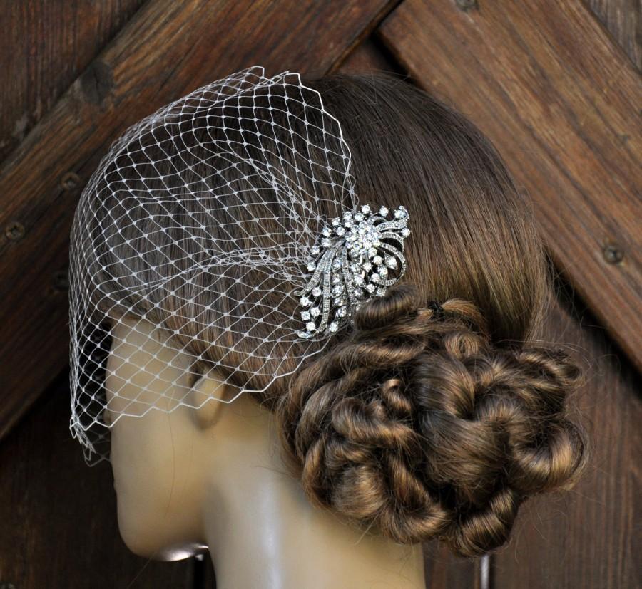 زفاف - Birdcage Veil ,SWAROVSKI Crystals Hair piece