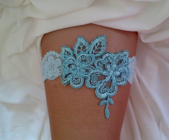 Hochzeit - blue garter lace garter modern garter Lolita prom bridesmaid bridal garter burlesque garter free ship