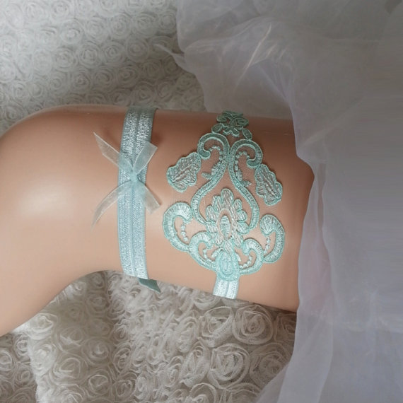 زفاف - Mint green garter set lace garter modern garter Lolita prom bridesmaid bridal garter burlesque garter free ship