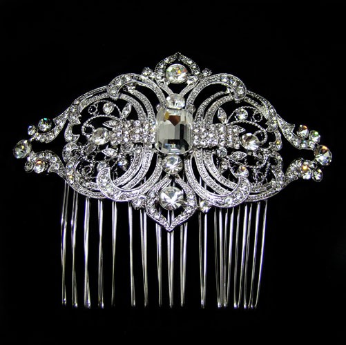 Hochzeit - Vintage rhinestone comb (silver/rhodium)