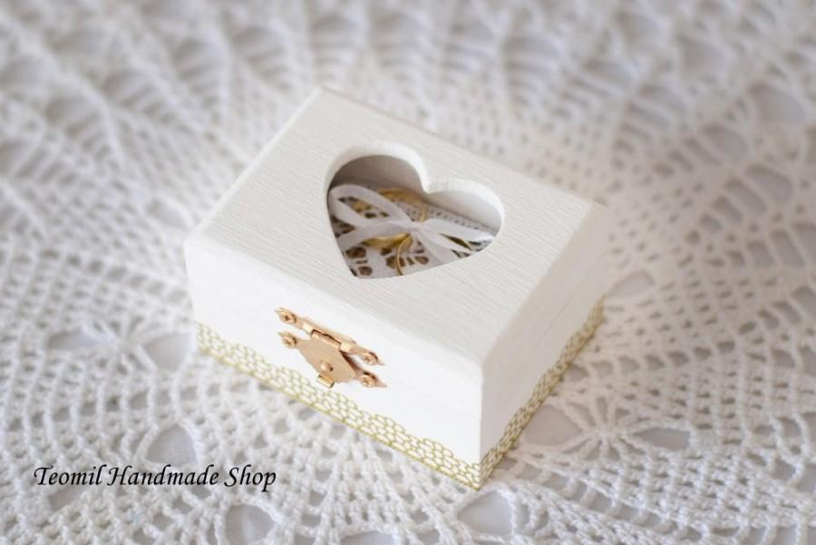 Wedding - Ring Box, Ring Pillow, White Ring Bearer, Wooden Box