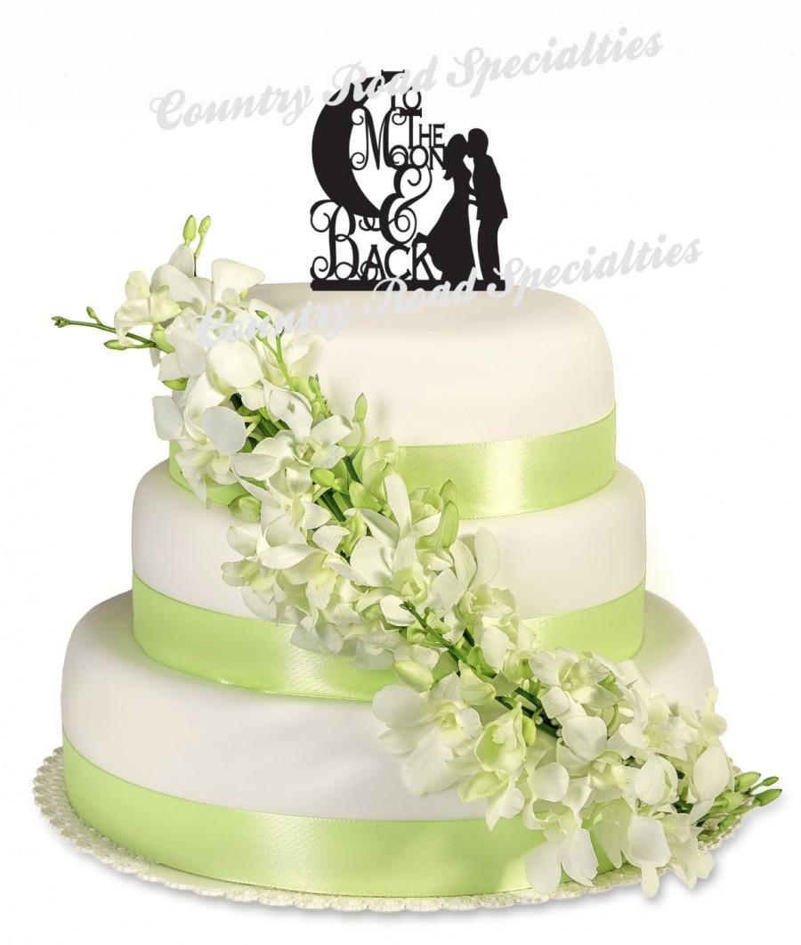 زفاف - Silhouette To The Moon & Back  Bride Groom Kissing Acrylic Wedding Cake Topper MADE In USA…..Ships from USA